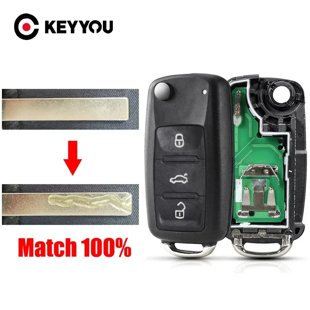 Фото KEYYOU с режущей сервиной 5K0837202AD 434 МГц ID48 для VW Volkswagen Caddy Eos Golf Jetta Polo Touran Passat удаленный автомобильный ключ №1