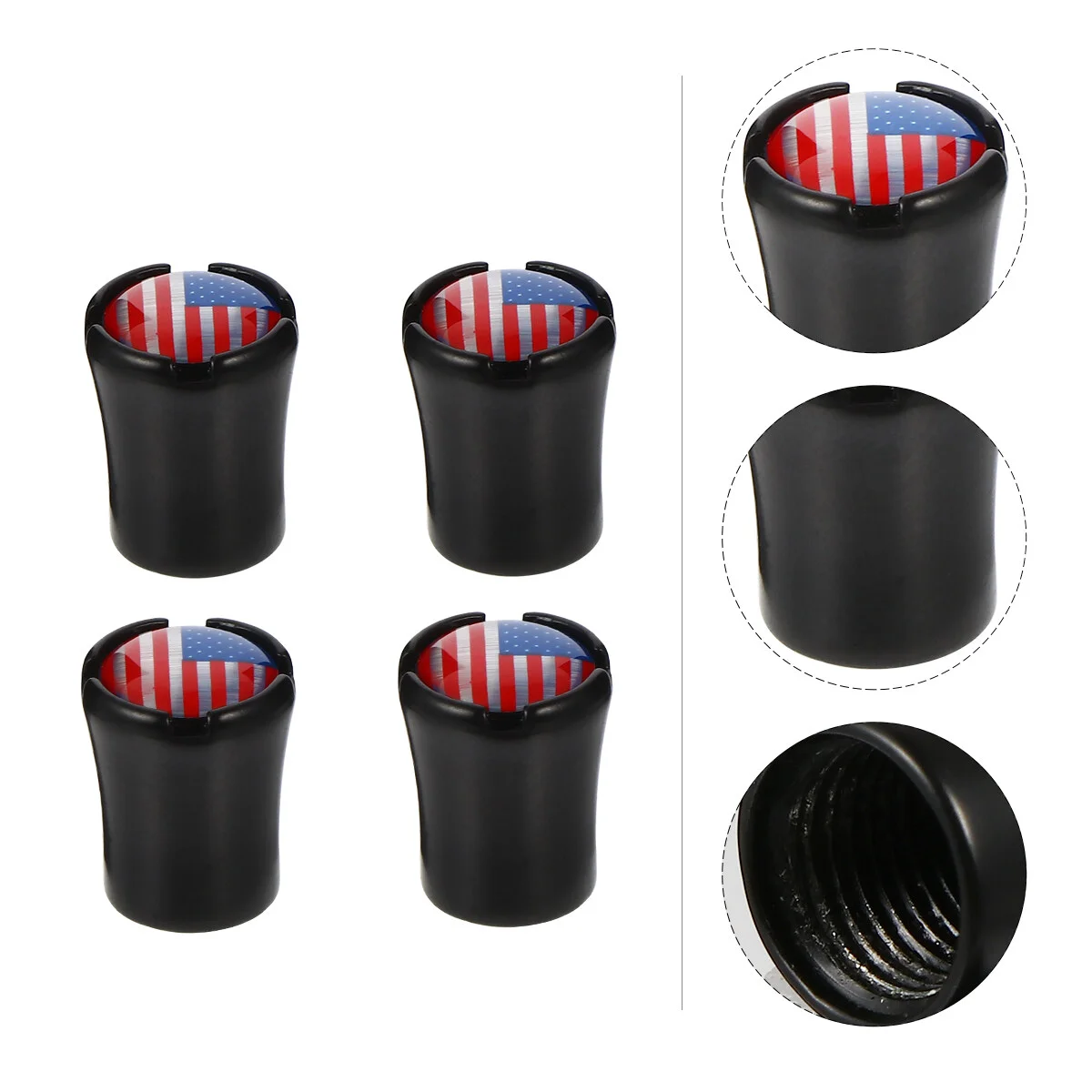 

4pcs American USA Flag Tire Stem Caps Black Universal Air Dust Covers