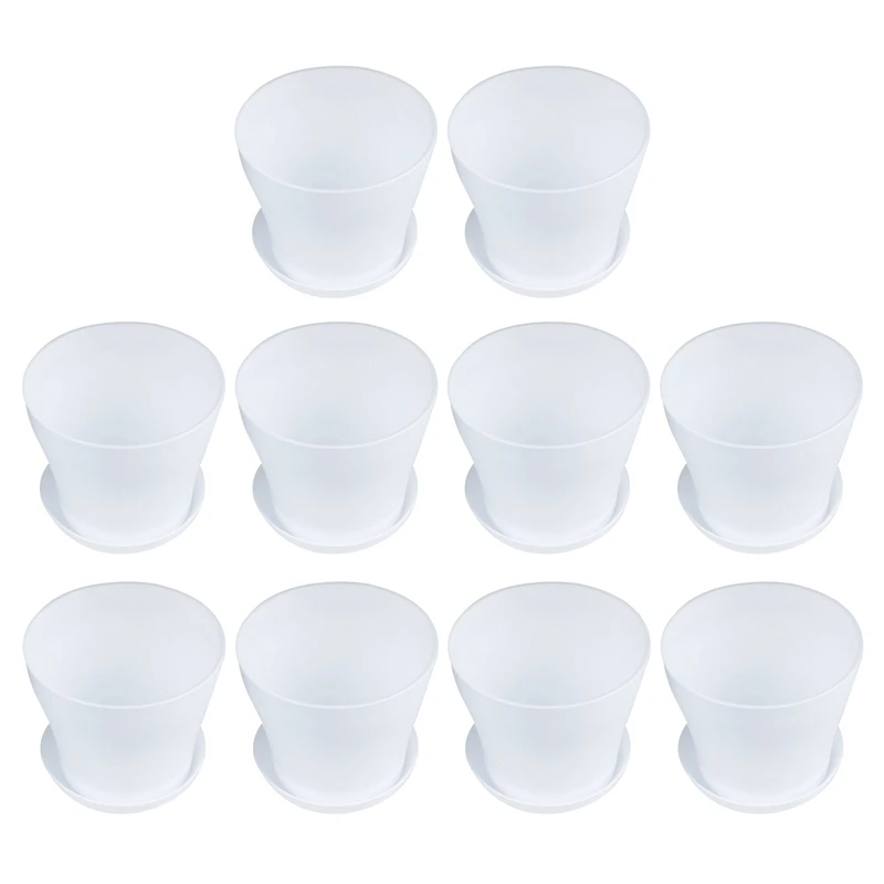 

NEW-10X Plastic Plant Flower Pot Planter With Saucer Tray Round Gloss Home Garden Decor, White Upper Caliber -, 14Cm