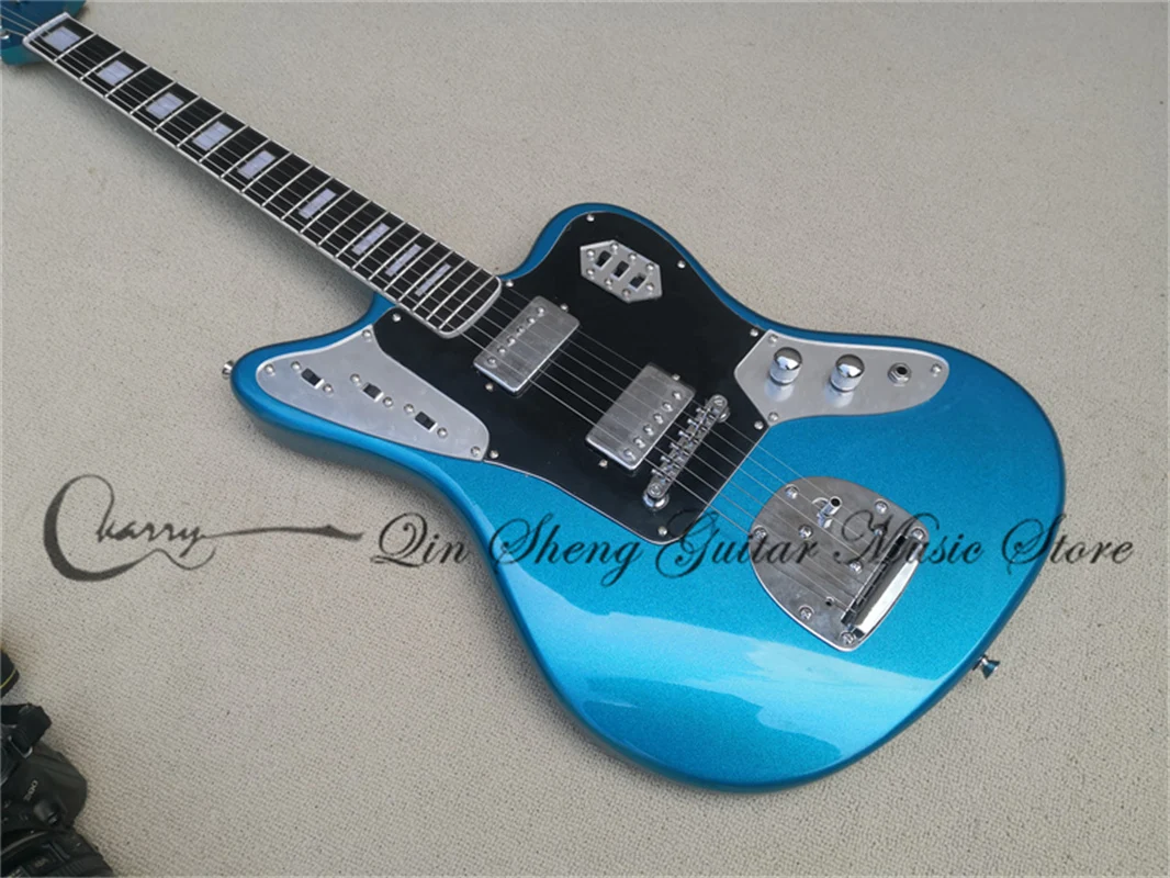 

Metal Blue Electric Guitar Basswood Body Fixed Bridge Rosewood Fingerboard Pearl Inlay Maple Neck Vintage Tuners