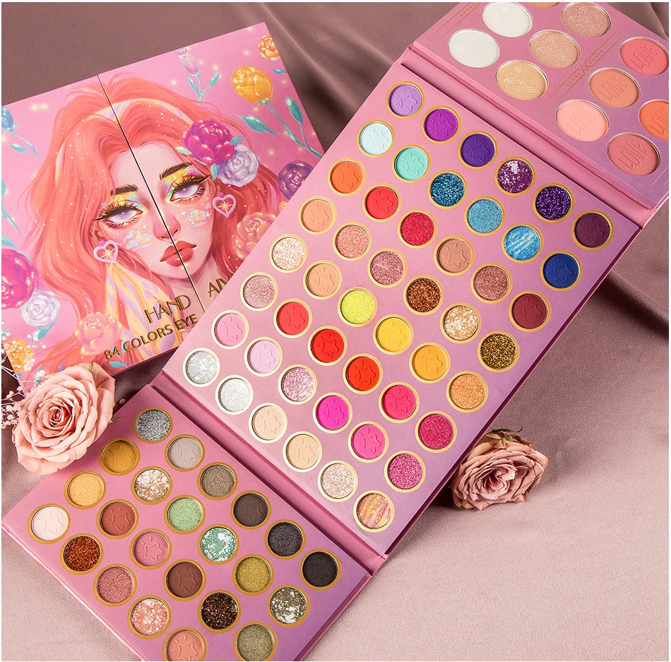 

New 84 Color Professional Shadow Palette Glazed Cosmetics Waterproof Long-lasting Pigment Diamond Paleta Relief Makeup Palette