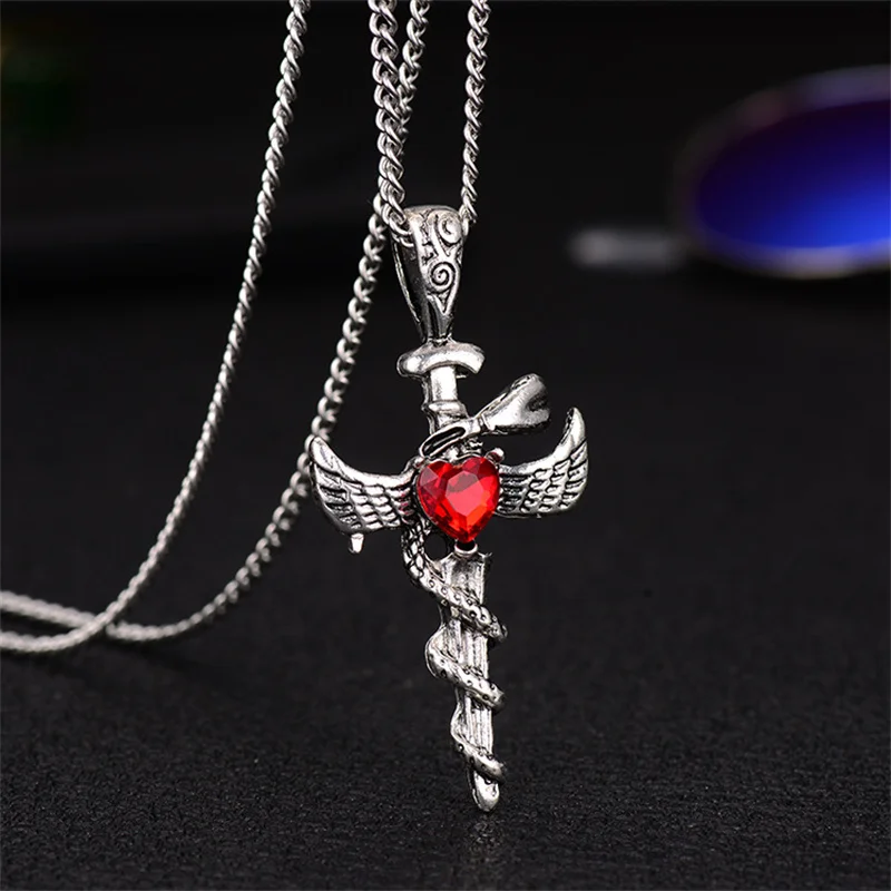 Ожерелье в стиле ретро-панк, готическое змеиное крыло, искусственное колье с красными кристаллами в стиле хип-хоп