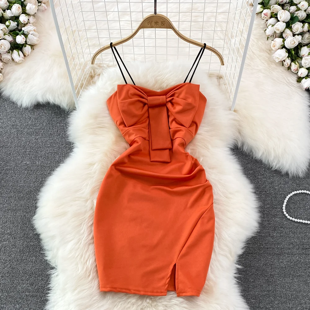

Women Summer Sexy Suspender Dresses Girls Fashion Bow Tight Slim Cut Short Hip Wrap Dress Women Mini Short Office Dress Holiday