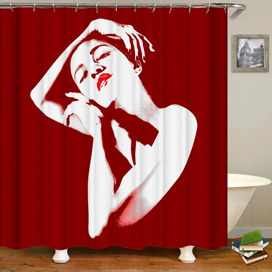 

Винтажная Элегантная Дамская красная занавеска для душа, водонепроницаемая ткань из полиэстера, декоративная занавеска для ванной комнаты с принтом, комплект крючков