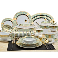 98 pcs embossed gold ceramic with gold porcelain 12 person tableware luxury bone china dinner sets dinnerware