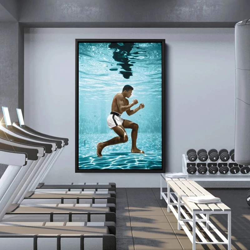 

Muhammad Ali Underwater Training Posters and Prints Wall Art Canvas Painting Boxing King Picture for Gym Room Cuadros Home Decor