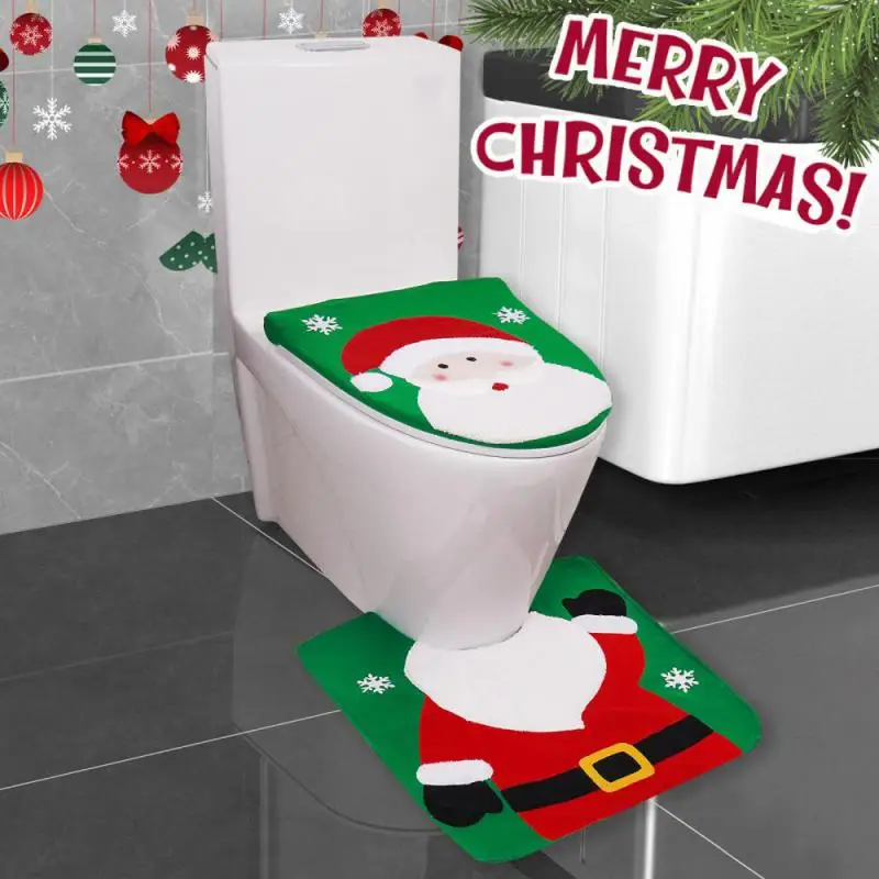 Santa Claus Christmas Toilet Seat Covers Carpet Decorations For Home Bathroom 2025 Xmas Merry New Year