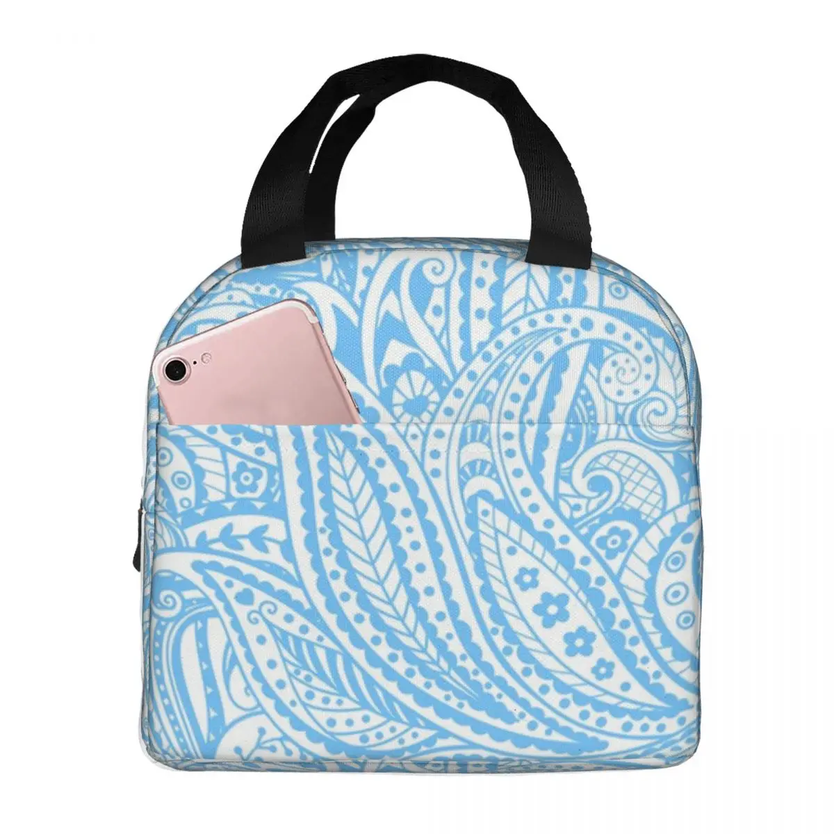 

Beautiful Blue Paisley Portable Insulated Oxford Lunch Bag Reusable Lunch Box Lunch Organizer Thermal Cooler Tote Bag