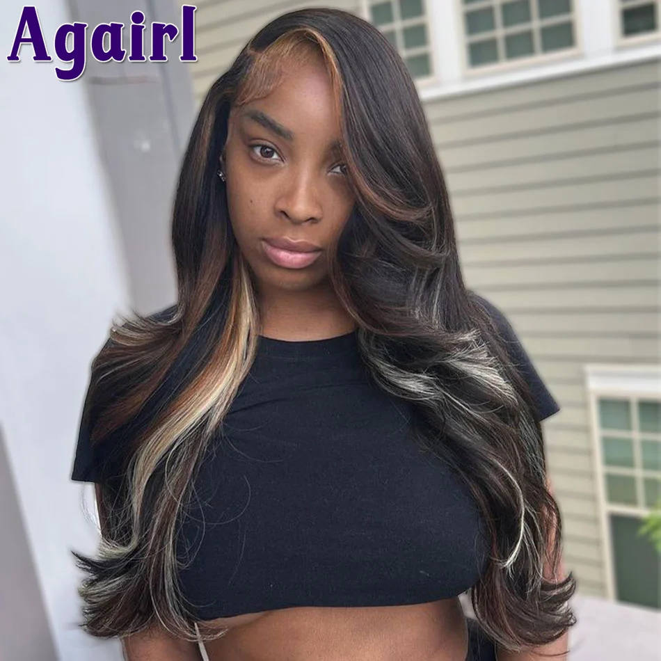 

30Inch Ombre Highlight Blonde with Brown Body Wave 13x6 Lace Front Human Hair Wigs Glueless 13x4 Wavy Lace Frontal Wig for Women