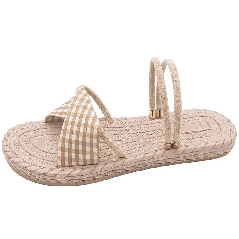 

Summer Crossed Flax Slippers Women Home Linen Slipper Flat Beach Sandals Comfortable Indoor Casual Straw Slippers heels women