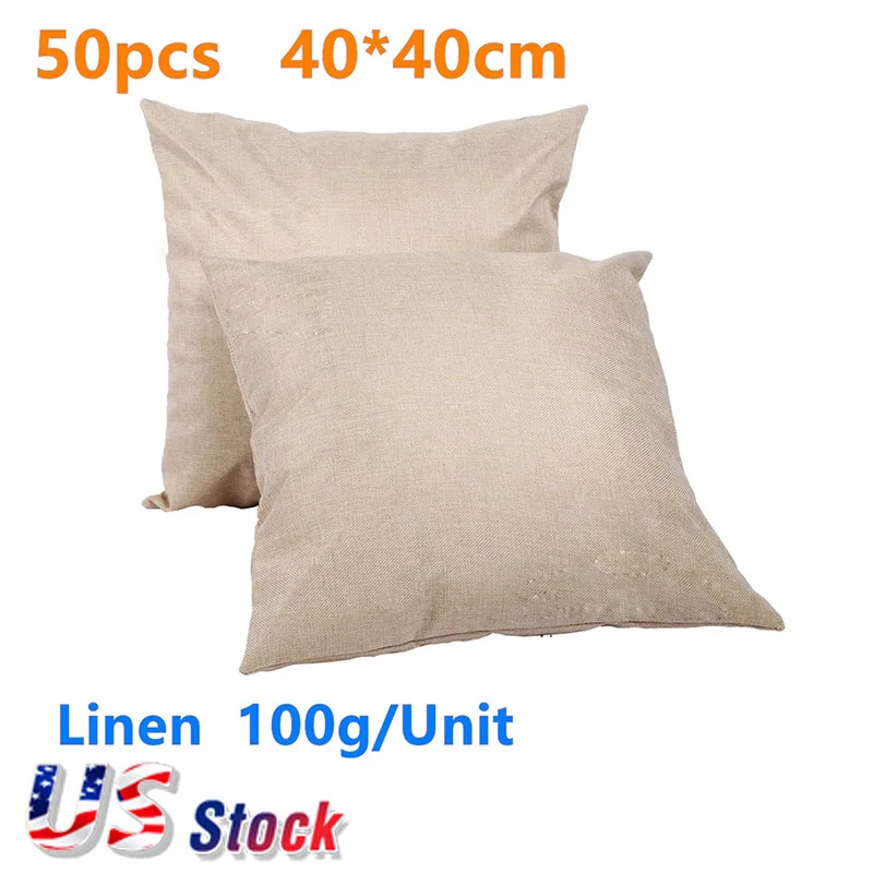 50pcs/pack 40×40cm Linen Sublimation Blank Pillow Case Cushion Cover Blanks for DIY Gift Heat Press Printing Transfer US Stock