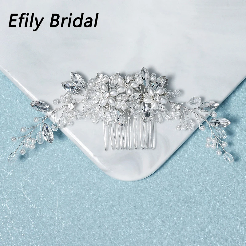 

Bridal Wedding Hair Accessories Crystal Pearl Flower Hair Combs Clips for Women Bride Headpiece Bridesmaid Gift Party Jewelry