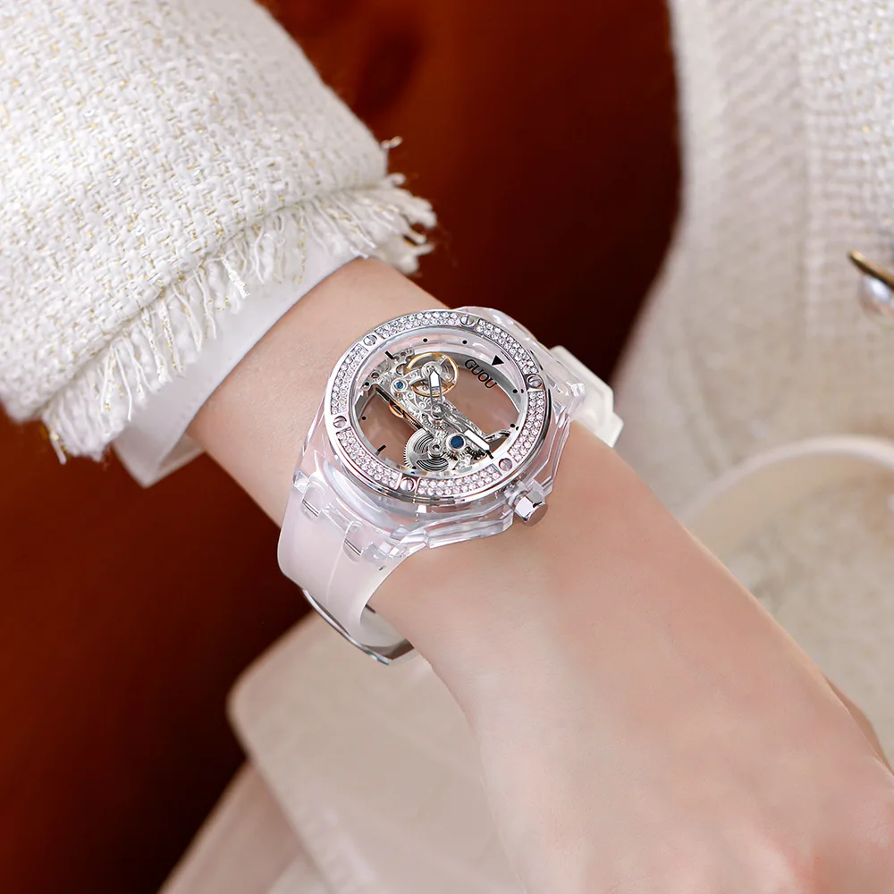Temperament Fashion Women's Mechanical Watch Double-sided Hollow Characteristic Watch Silicone Strap High-class Women's Watch