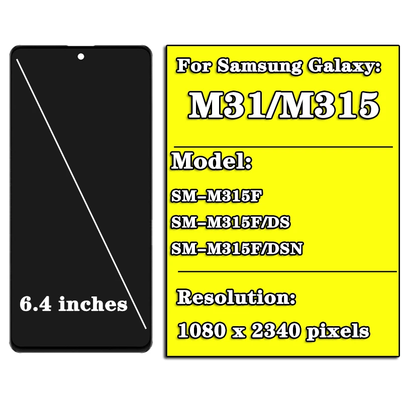 ЖК-дисплей 6 4 'ɺMOLED для Samsung Galaxy M31 M315 с сенсорным экраном и дигитайзером в