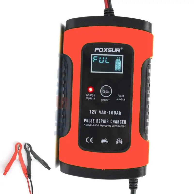 Автоматическое умное зарядное устройство FOXSUR 12 В автомобильное и мотоциклетное