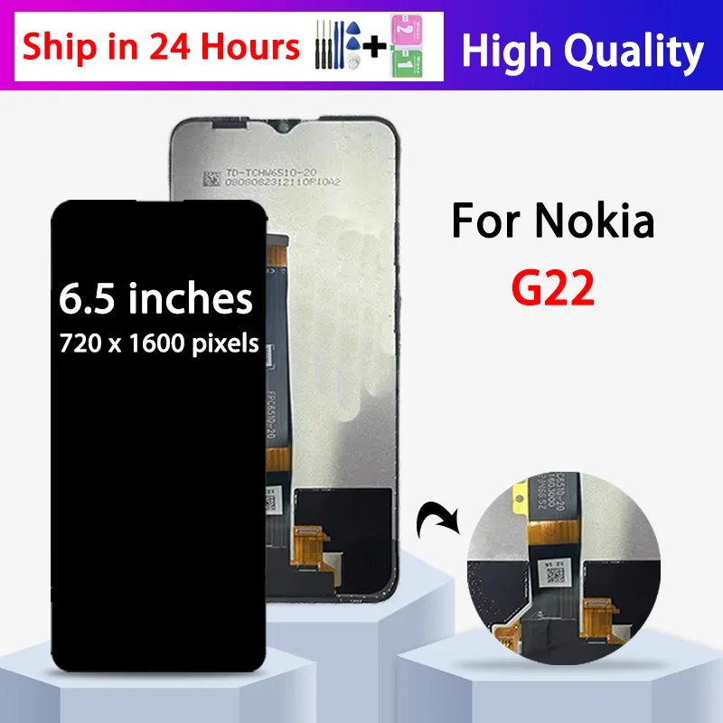Фото 6,5-дюймовый IPS ЖК-дисплей для Nokia G22, ЖК-дисплей с рамкой, сенсорный экран, дигитайзер в сборе, замена ЖК-дисплея для Nokia G22 №1