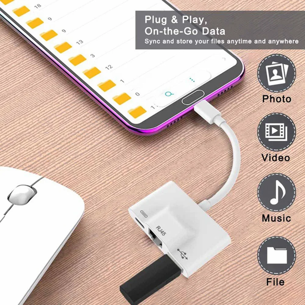 Фото Адаптер Type-C к RJ45, Кабель-адаптер OTG, USB 100, адаптер для зарядки Ethernet, скорость сети Мбит/с №3