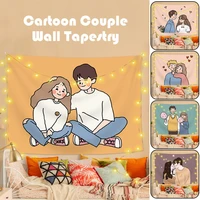 cartoon lovers scenery tapestry wall hanging bedroom decor blanket hippie background illustrations decoration mural kawaii decor