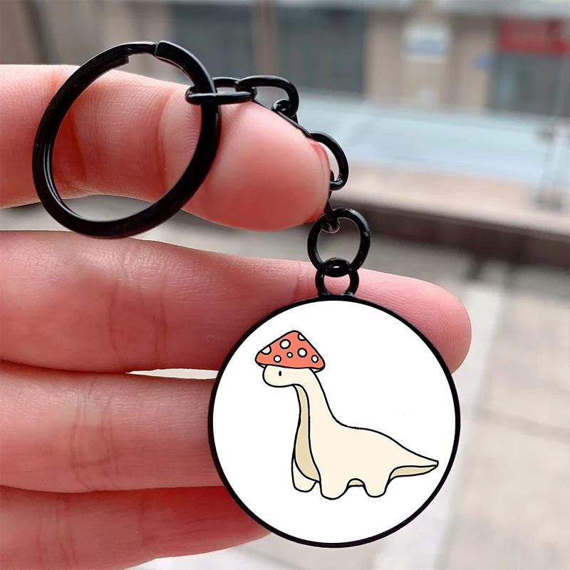 

Fashion Red and white mushroom capped dinosaur Cool Motorcycle Car Backpack Chaveiro Keychain Friend’s Keyring Gifts Accessories