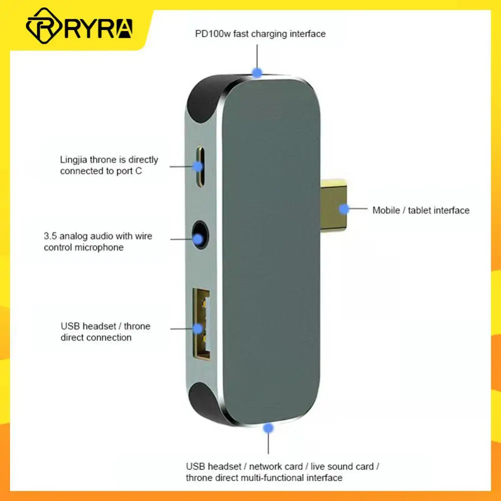 

RYRA Многофункциональный 6 в 1 Type-C концентратор HDMI-совместимый 3,55 мм разъем PD100W USB3.0/USB2.0/USB3.1 USB удлинитель адаптер для ноутбука