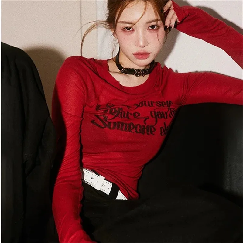 Облегающий короткий топ американской девушки Y2K женский сексуальный осенний с