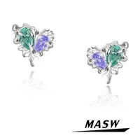 masw original design green purple aaa zircon earrings pretty design delicate high quality brass heart earrings for women jewelry