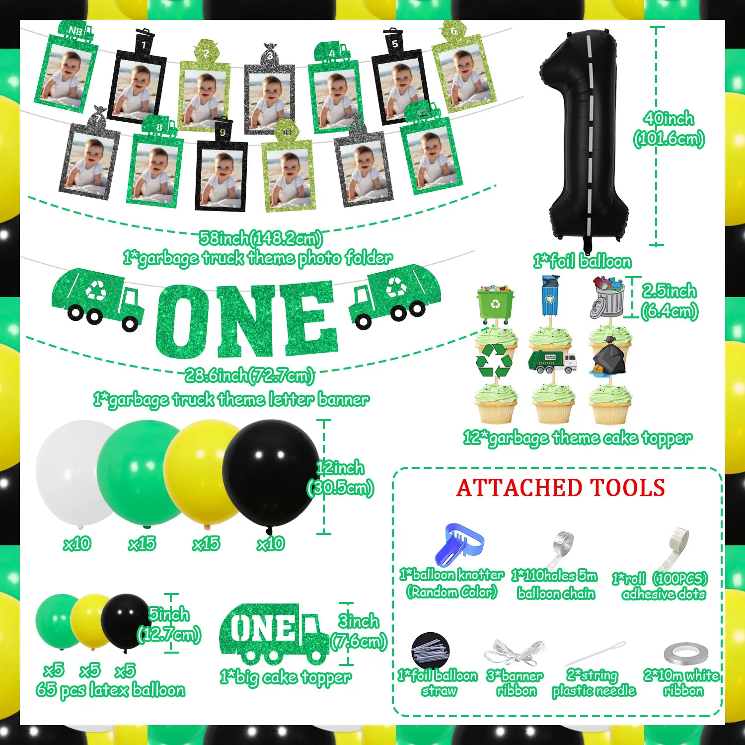 Мусоровоз тема 1-й День Рождения Декор сладкий один баннер торт Топпер гирлянда