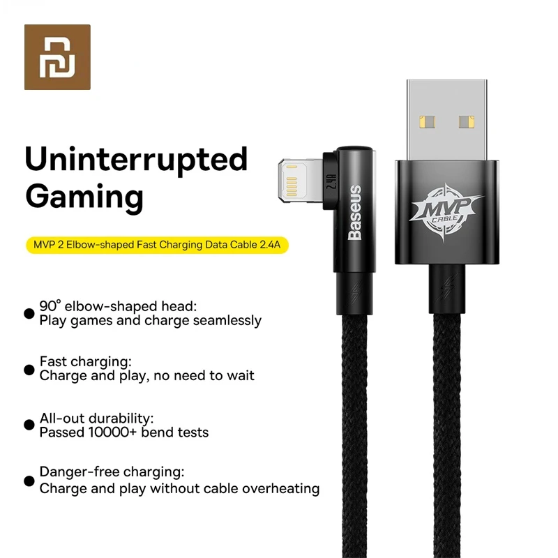 

Baseus 2.4A Elbowed USB Cable for IPhone 13 12 11 Pro Max X 8 Plus Cable Fast Charging Cable for Game Charger Cables for Phone