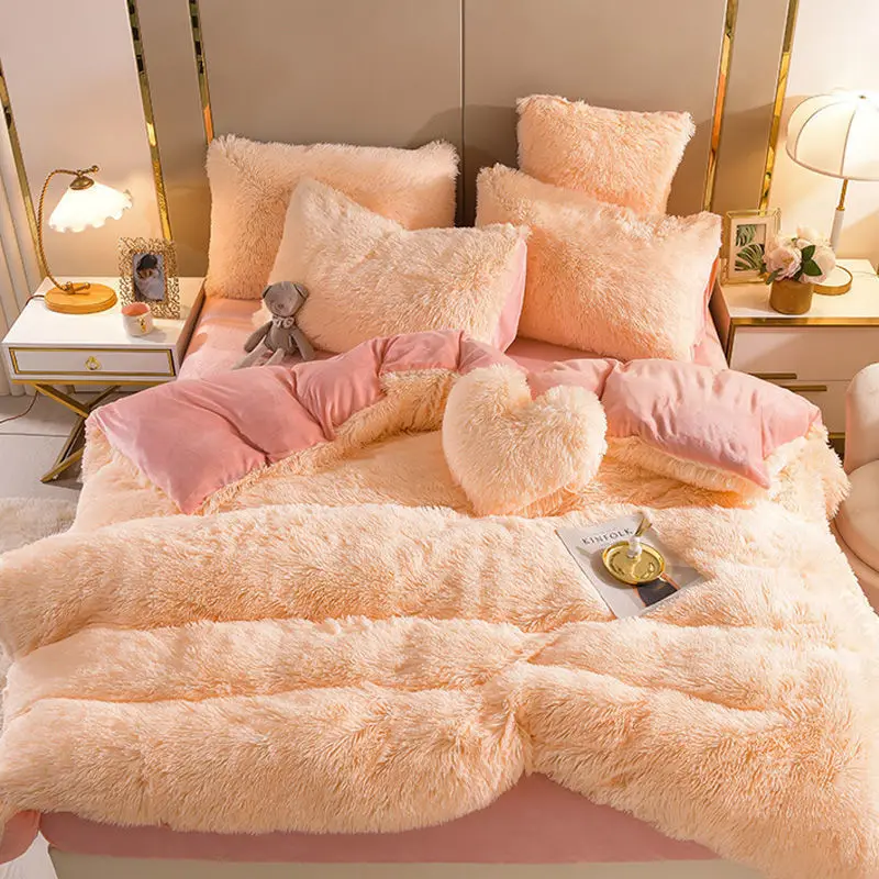 

Luxury Duvet CoverSuper Long Wool Shaggy Soft Coral Fleece Warm Cozy Bedding Set Mink Velvet Quilt Cover Bedsprea Blanket