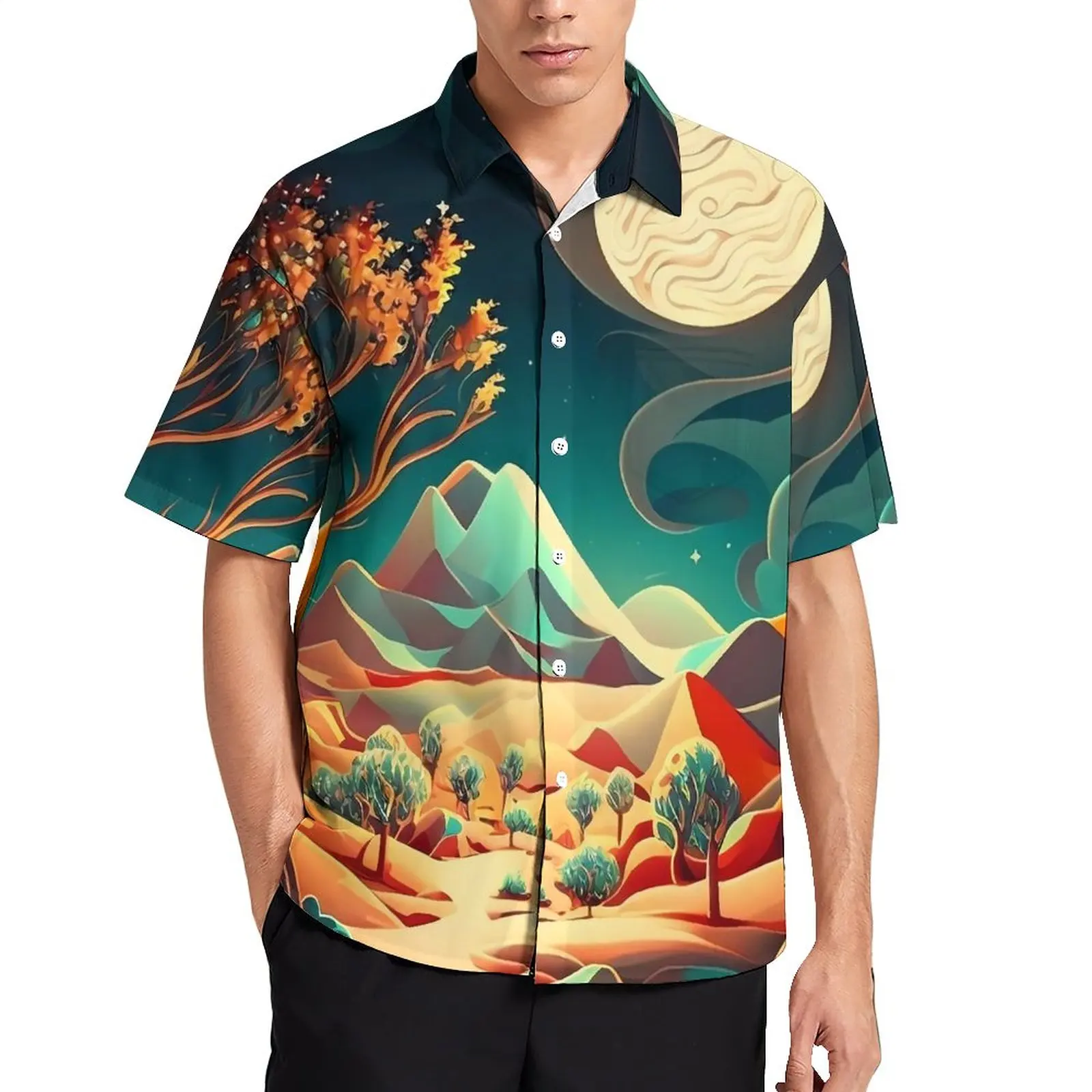 

Desert Print Beach Shirt Abstract Nature Summer Casual Shirts Male Streetwear Blouses Short Sleeves Pattern Clothes Plus Size