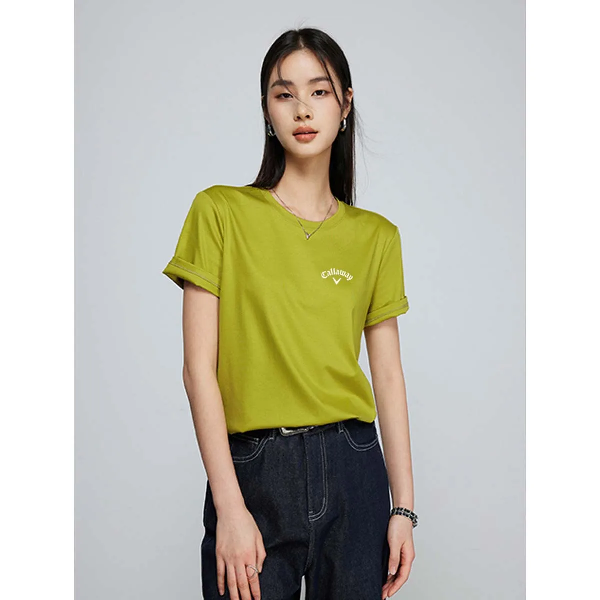 Women Pure Colour Golf T-shirt Short-sleeved Casual Top Thick Cotton Half-sleeve  O-neck T Shirt Mercerized  Simple