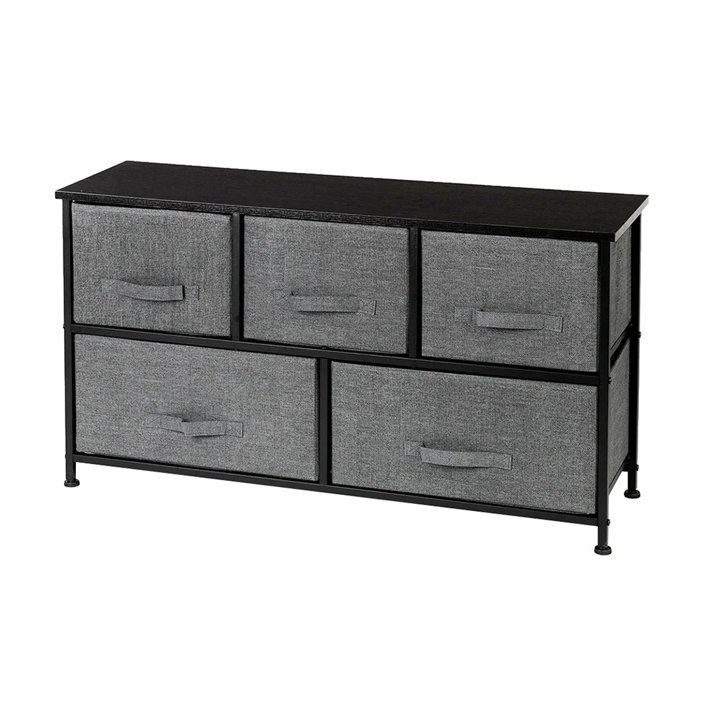 

2-Tier Wide Closet Dresser, Nursery Dresser Tower with 5 Easy Pull Fabric Drawers and Metal Frame, Multi-Purpose Organizer Unit