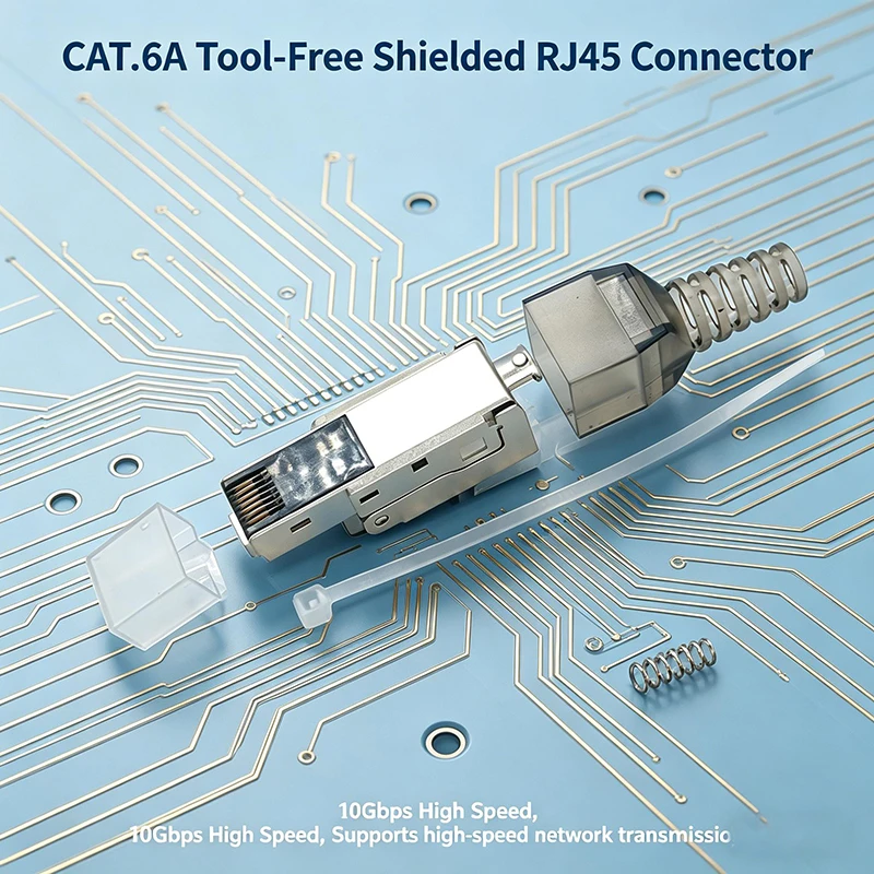 Беспроводной разъем RJ45 CAT.6A78 без инструментов, экранированный Ethernet-штекер 10 Гбитс без обжима, многоразовая кристаллическая головка с позолотой 50U (art.: 3920da4bd08fd) - 3920da4bd08fd