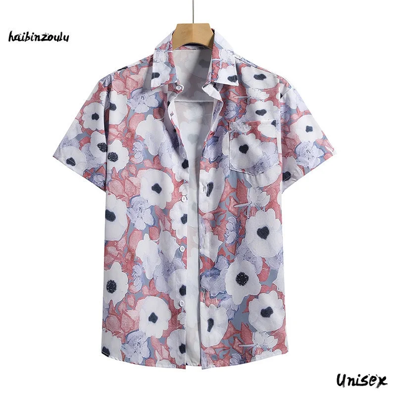 HAIBINZOULU Men's Summer Short Sleeve Shirt Oversized Floral Shirt Printed PoloT Shirt