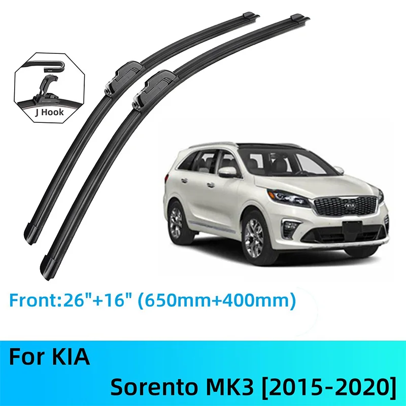 

For KIA Sorento MK3 Front Rear Wiper Blades Brushes Cutter Accessories J U Hook 2015-2020 2015 2016 2017 2018 2019 2020