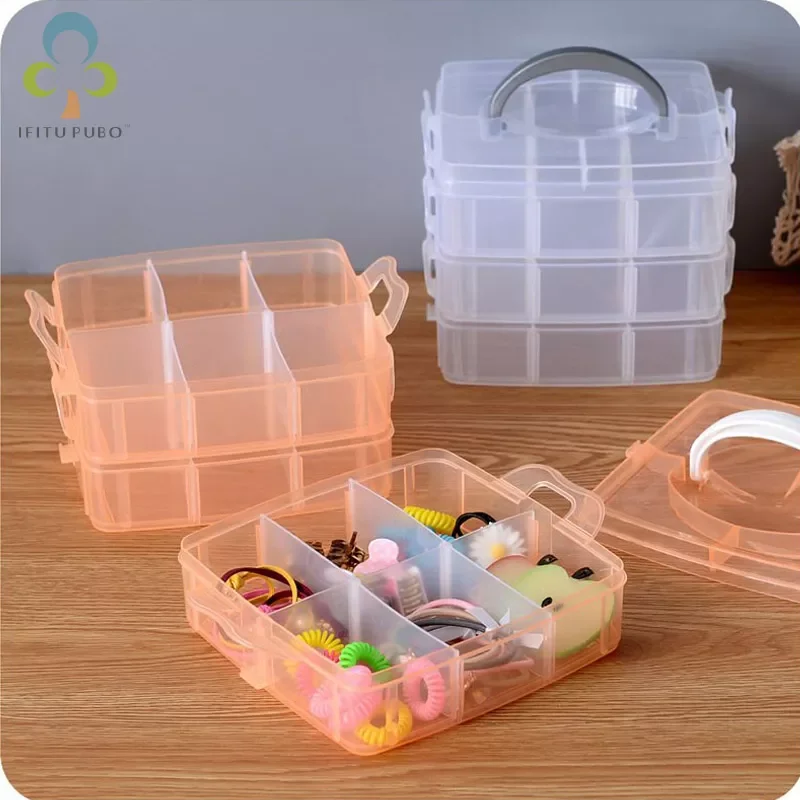 

NEW Three-layer Jewelry sorting box can be split partition Transparent plastic Organizer Girl headdress storage box
