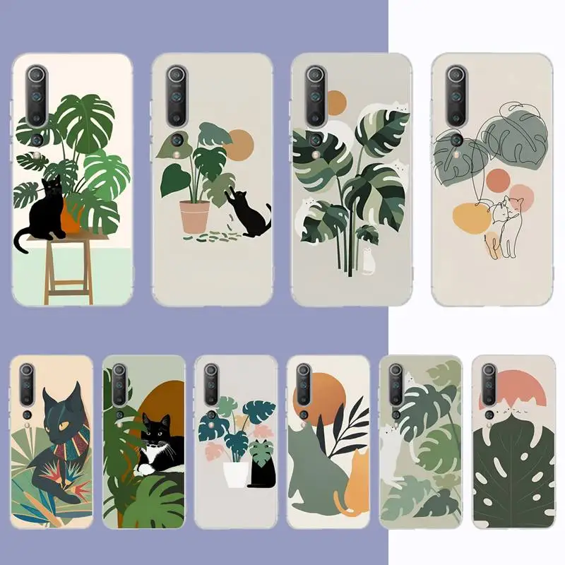 

Leaf Plant Cute Cat Phone Case for Samsung S21 A10 for Redmi Note 7 9 for Huawei P30Pro Honor 8X 10i cover
