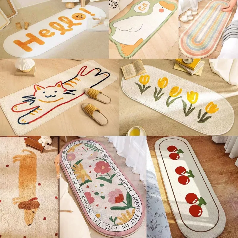 

Nordic Bedside Foot Mat Long Carpet Geometric Rainbow Carpets Non slip Doormat Living Room Floor Mat Stripe Rugs Bedroom Mats