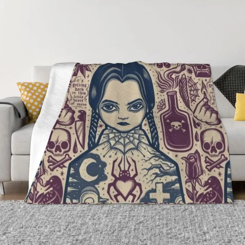 

Retro Wednesday Addams TV Show Blanket Warm Fleece Soft Flannel Throw Blankets for Bed Sofa Outdoor Autumn