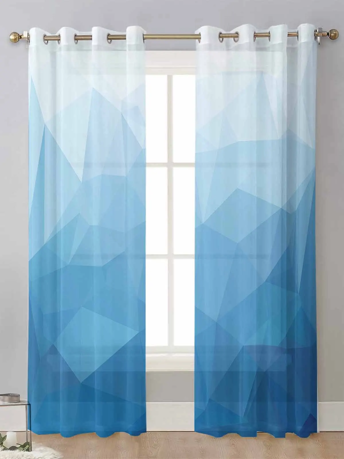 

Прозрачные Занавески с голубым градиентом, треугольная тонкая Штора для гостиной, занавеска на окно, тюль, драпировки, домашний декор