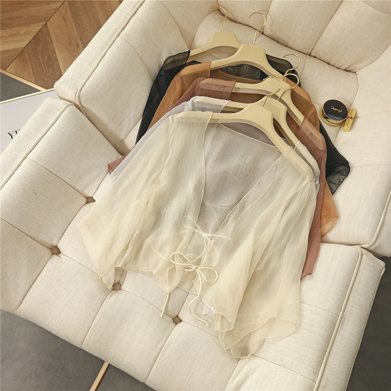 Женский прозрачный кардиган с длинными рукавами Liba Sin прозрачное пляжное кимоно