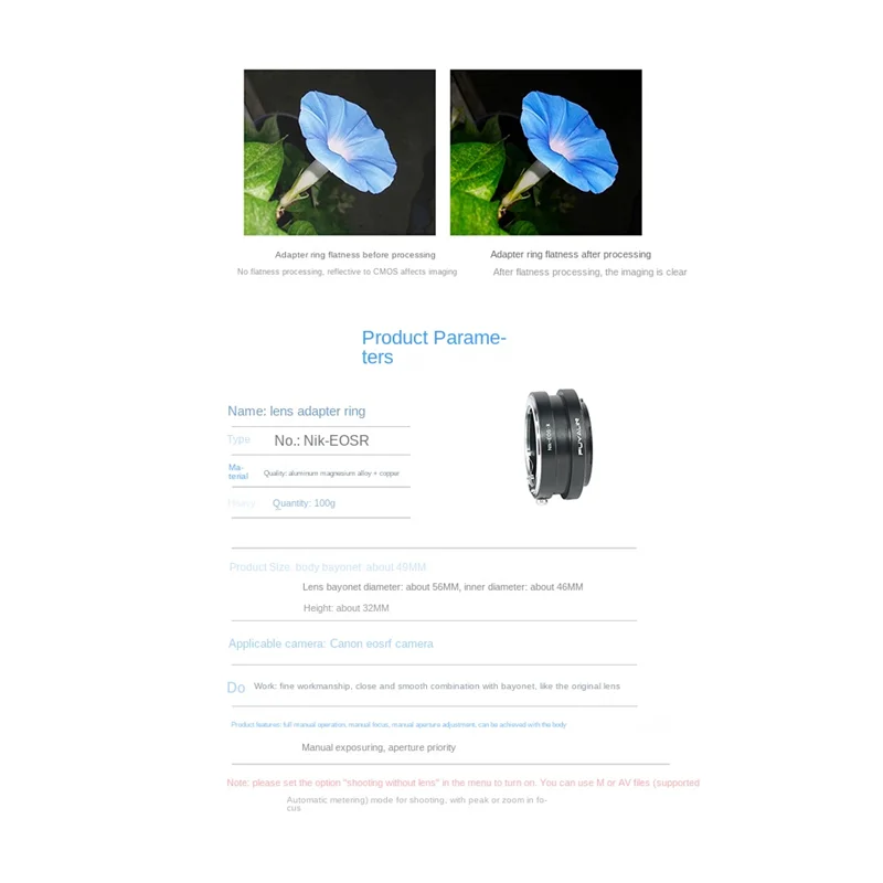 

-EOSR Lens Adapter Ring for Manual F Lens To EOSR RP R5 R6