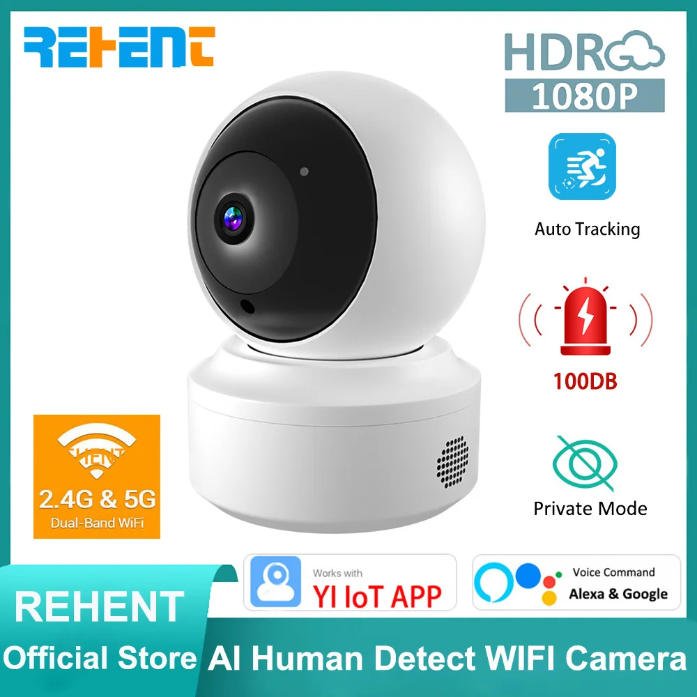 

REHENT YIIOT 2.4G 5G Dual Band WiFi Baby Monitor 1080P Indoor CCTV Security Auto Tracking Surveillance Alexa Google Siren Camera