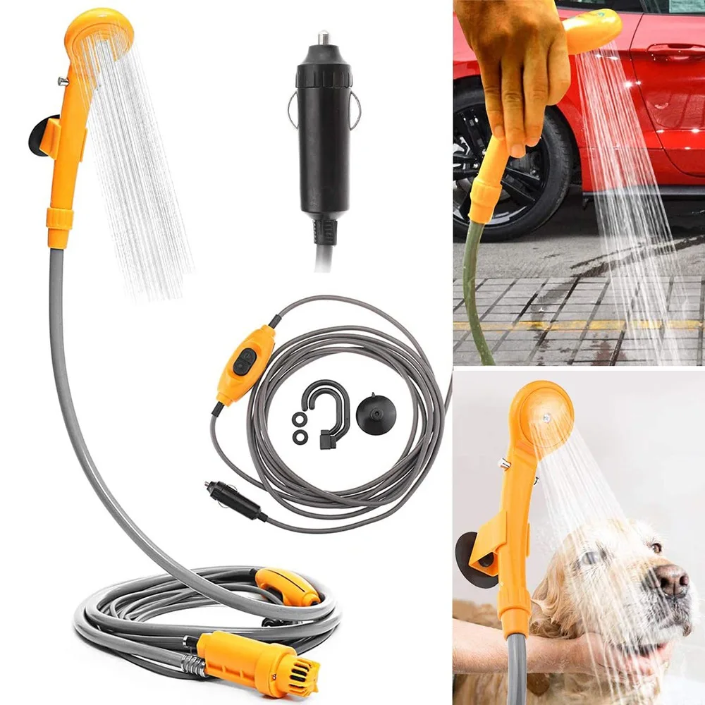 Portable Camping Shower 12v Car Cigarette lighter Handheld Outdoor Camp Shower Pump for Travel Camp Hiking Pet Shower Car Wash