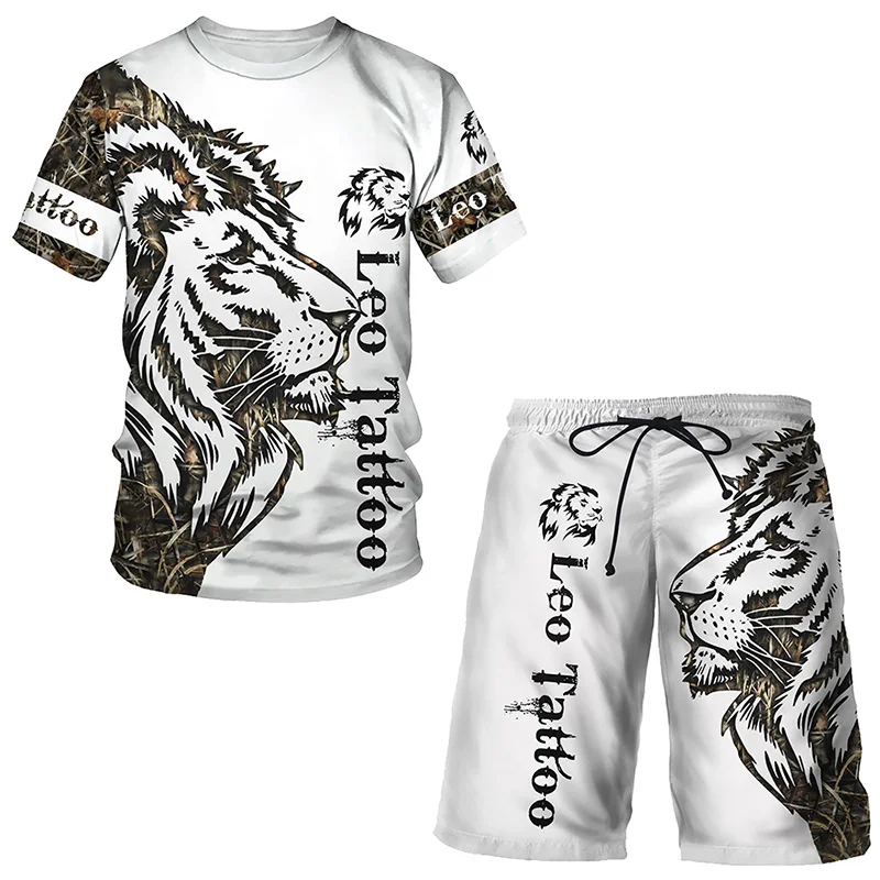 The Tiger 3D Printed Women's Mens T-shirts Sets Fashion Men's Lion Tracksuit Tops Shorts Sport And Leisure Summer Male Suit