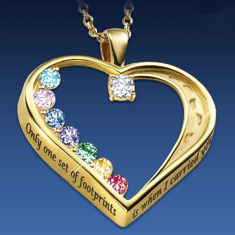 

Fashion Heart Shape Footprint Birthstone Crystal Necklace for Women Letter Pendant Birthday Valentines Day Gift Jewelry Colgante