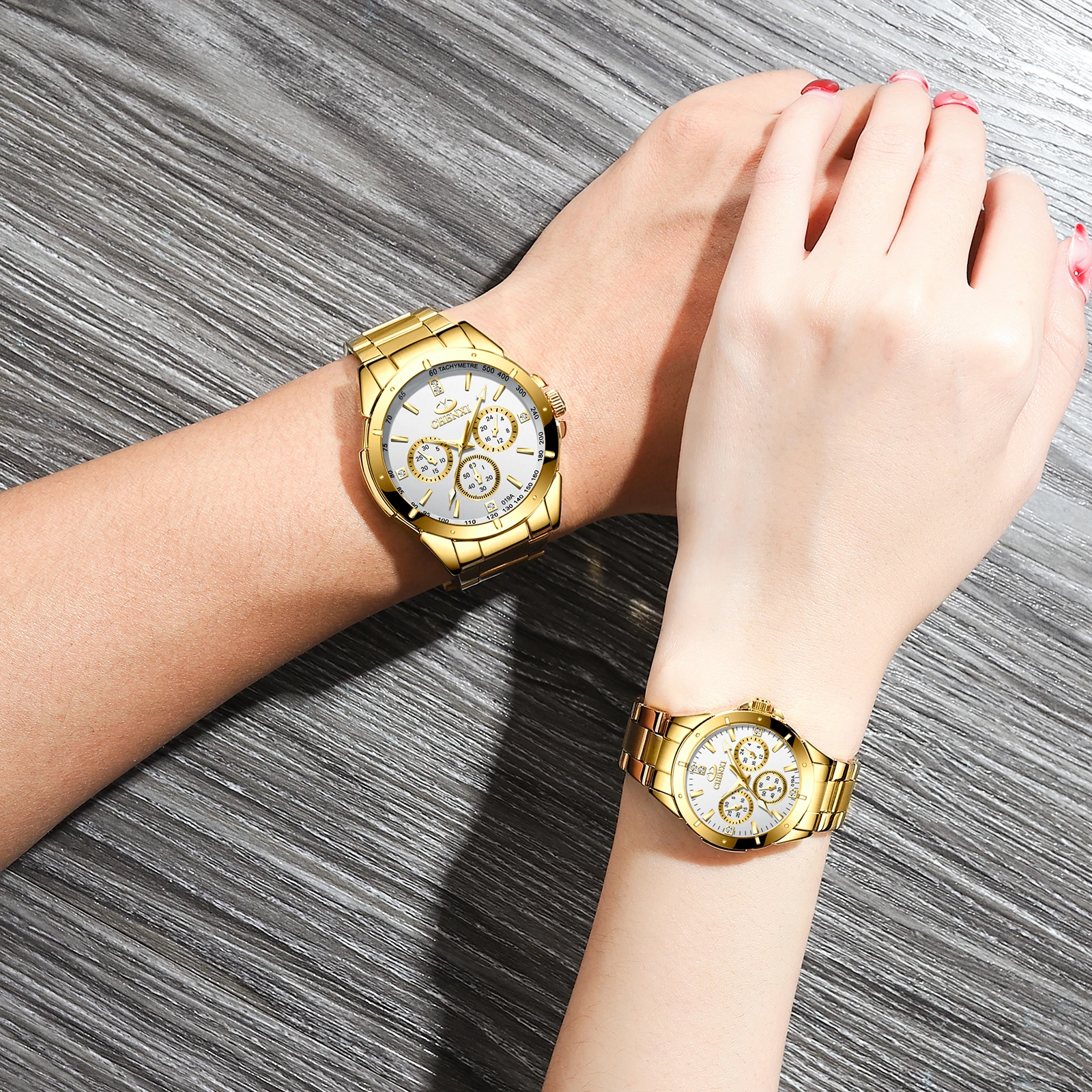 CHENXI New Luxury Golden Dial Couple Mens Women Watches Fashion Quartz Watch Stainless Steel Business Luminous Waterproof Clock