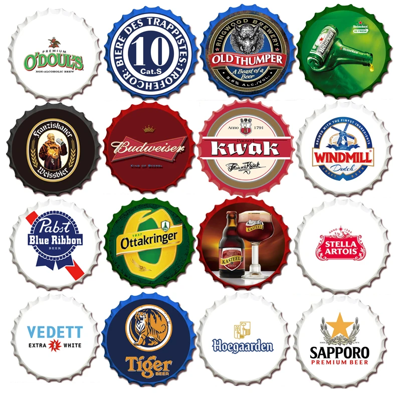 

Beer Cap Tin Sign Retro Classic Metal Wall Signs Hanging Crafts Decor For Bar Pub Garage Beer Wine Brand Poster Printed Plaques