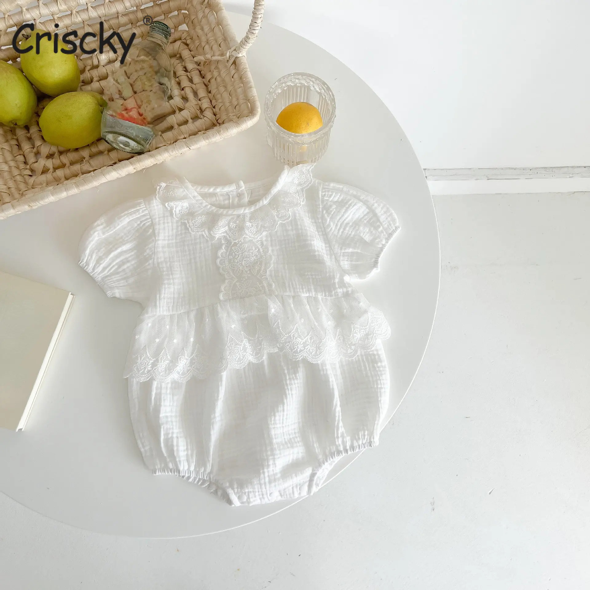 

Комбинезоны для новорожденных девочек, весна-лето, цветочный кружевной комбинезон, детское боди с коротким рукавом, детская одежда