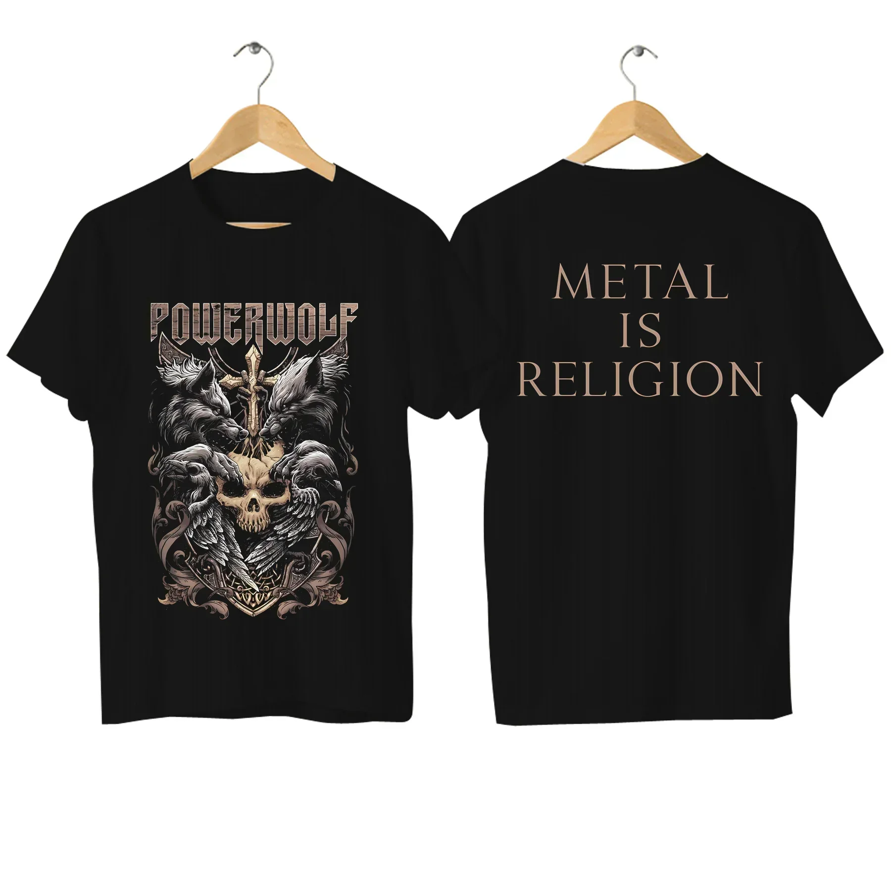 Фото Мужская Повседневная футболка с принтом Powerwolf, удобная дышащая уличная футболка оверсайз с графическим принтом «Via bolosa» №2
